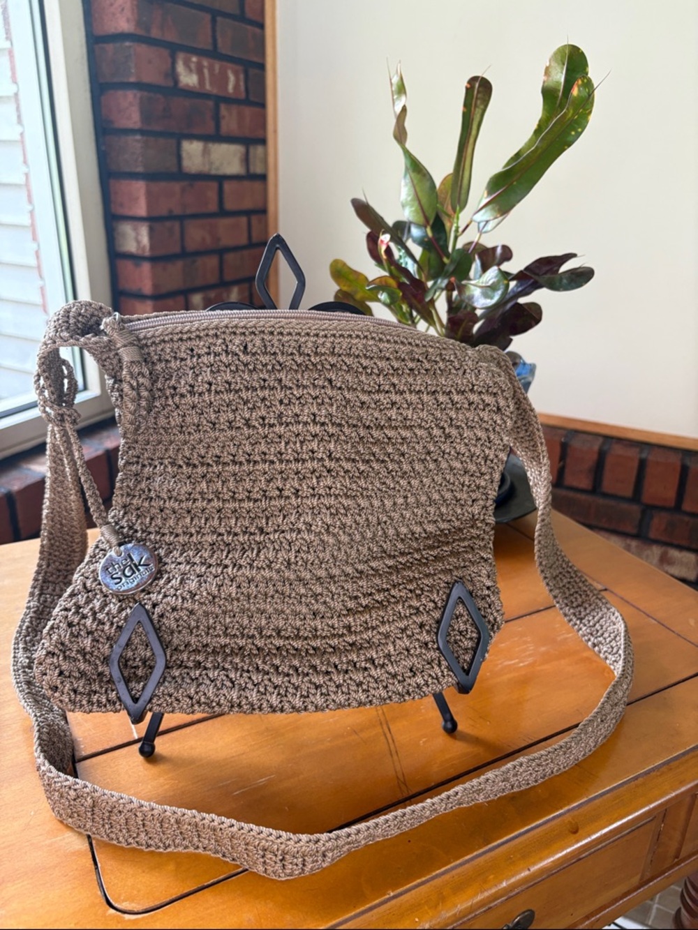 Handwoven Brown Crochet Crossbody Bag